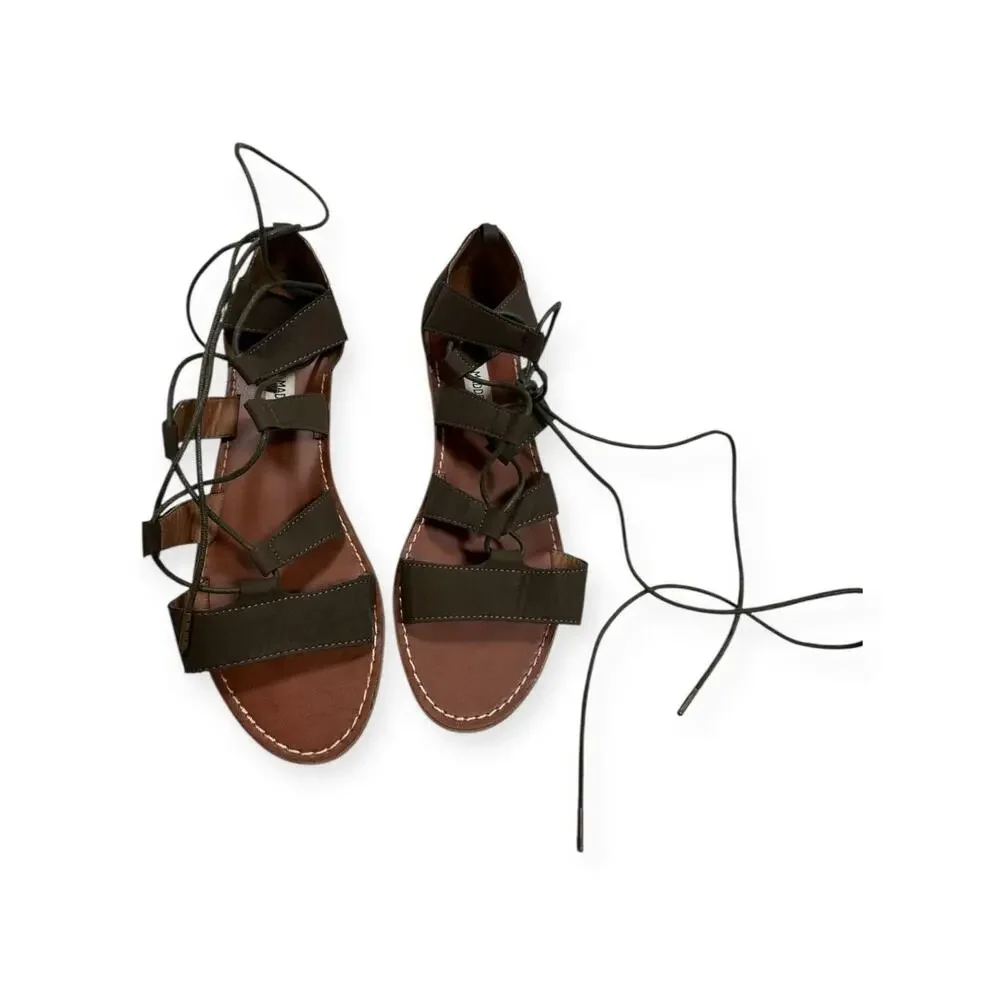 Steve Madden Women's Sandals Olive Green Leather Flat Casual Summer US Size‎ 8
